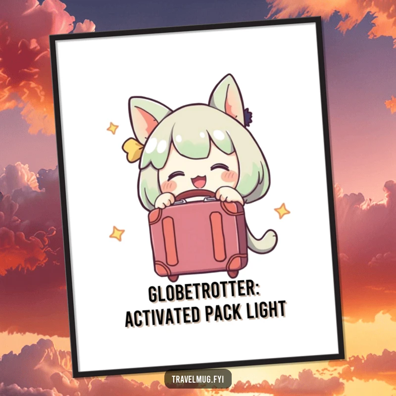 Funny Free Printable Wall Art: A character excitedly embraces a small suitcase, ready for a grand adventure.