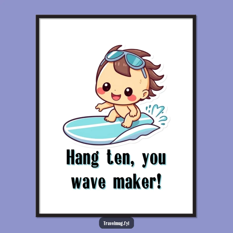 Funny Kawaii Surfer Free Printable Wall Art: Beach Decor