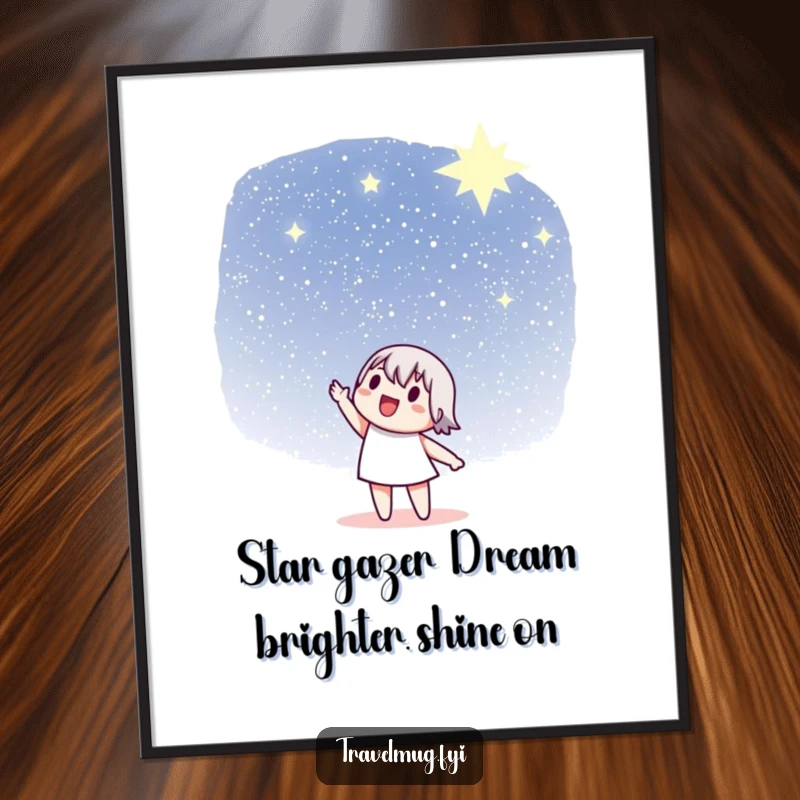 Funny Free Printable Wall Art depicting a character pointing towards a vast, star-filled sky, downloadable decor.
