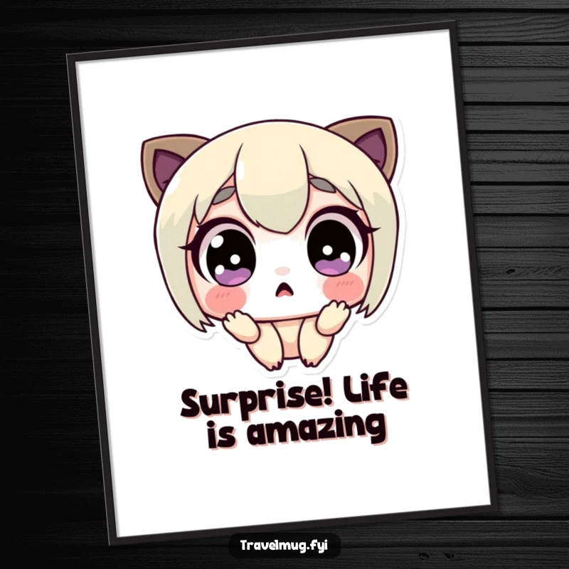 Funny free printable wall art showing a cute character with wide, surprised eyes, bringing a touch of comical astonishment to any room, downloadable art.