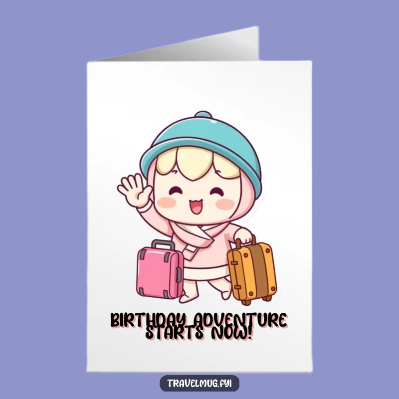Free Printable Birthday Card: Kawaii Farewell Wave, Funny Downloadable Gift for Bon Voyage