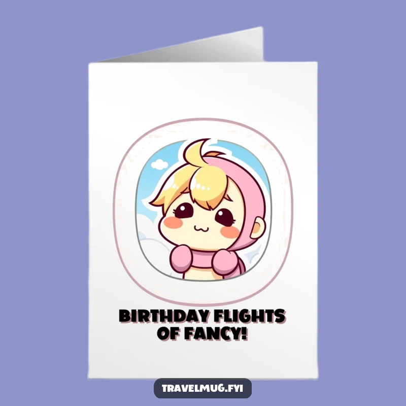 Free Printable Birthday Card: Kawaii Traveler's Silly Face, Funny Downloadable Gift for Jetsetters