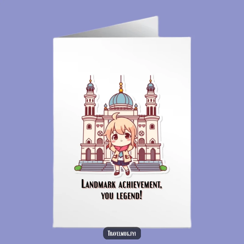 Free Printable Congrats Card: Funny Landmark Pose Character, Downloadable Celebration