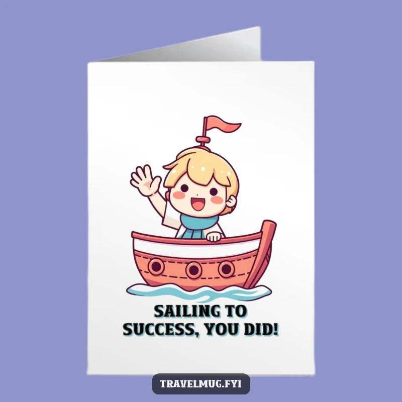 Free Printable Congrats Card: Waving Boat Character Downloadable Gift