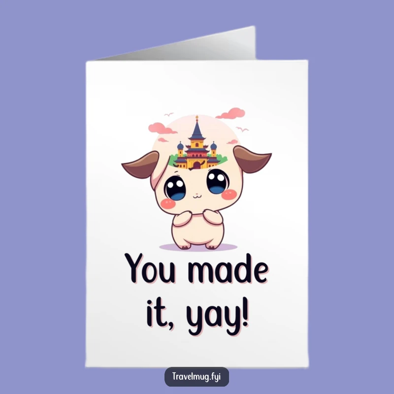 Free Printable Congrats Card: Kawaii Explorer Reaches Goals, Funny Downloadable Gift!