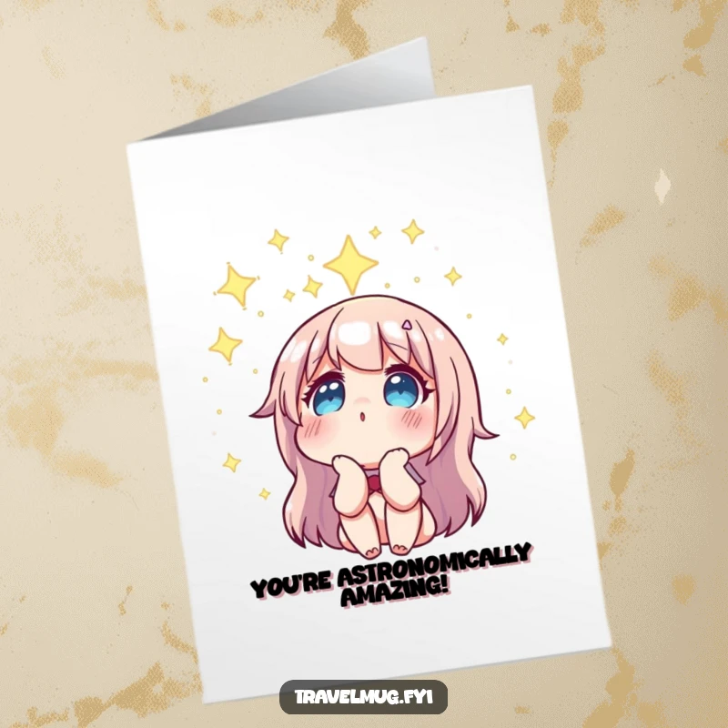 Funny Free Printable Congratulations Card showing a character marveling at a spectacular, shimmering constellation in the night sky. Stellar achievement celebrated.