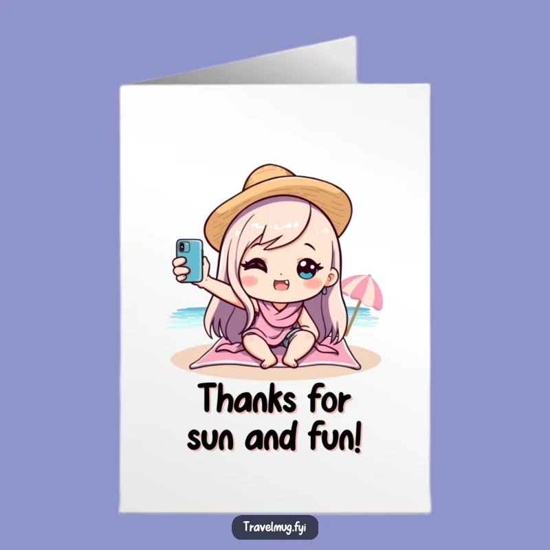 Free Printable Thank You Card: Kawaii Beach Selfie Gratitude Humor