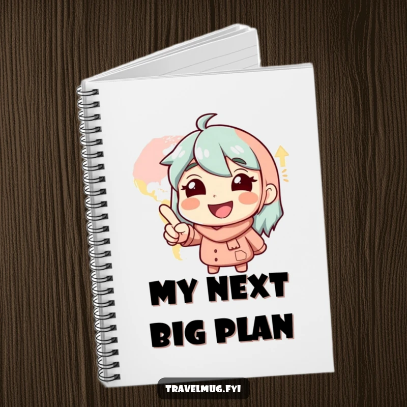 Funny Notebook: A smiling character points at a map with glee, inspiring new journeys and ideas.