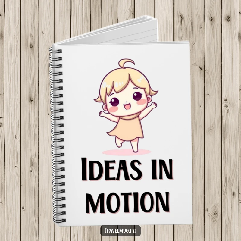 Funny notebook cover with a cute character performing a happy dance, perfect for jotting down ideas with a joyful flair.