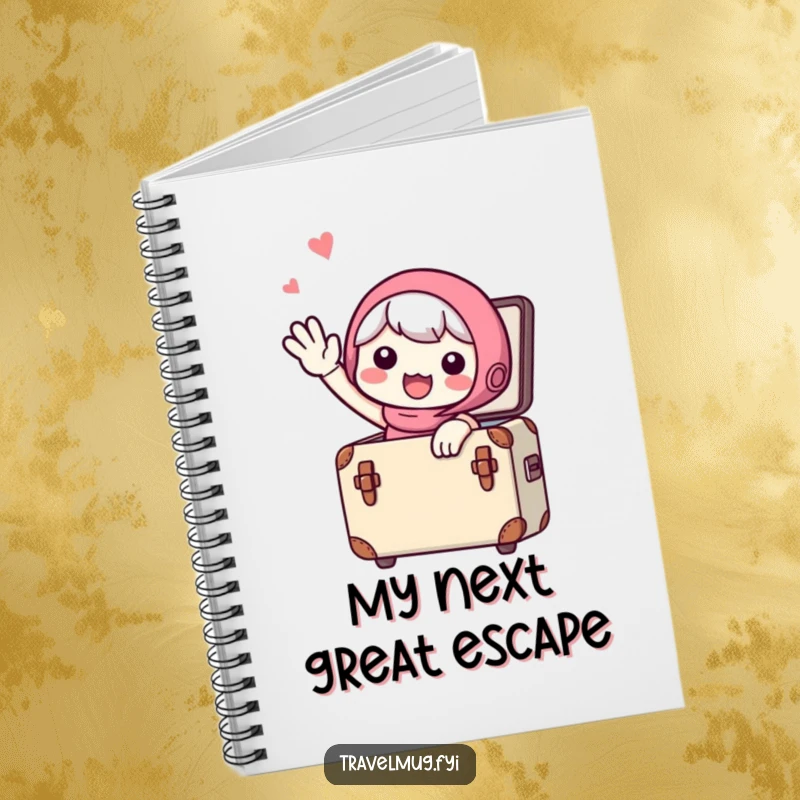 Funny Notebook: A cute character waving goodbye from a small suitcase, perfect for jotting down travel plans and thoughts.