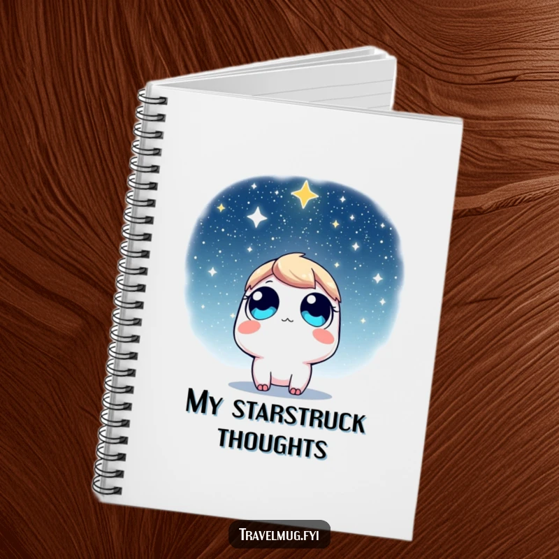 Funny Notebook: A character with wide eyes looking up at a star-filled sky, perfect for jotting down dreams and inspirations.