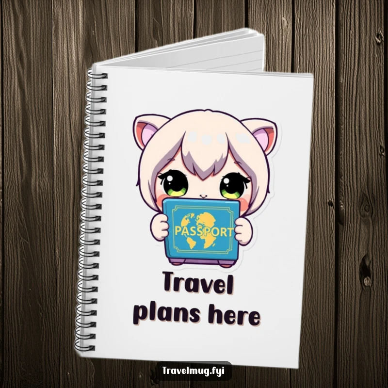 Funny Notebook: A character with wide eyes holds a colorful passport, ready to plan adventures.