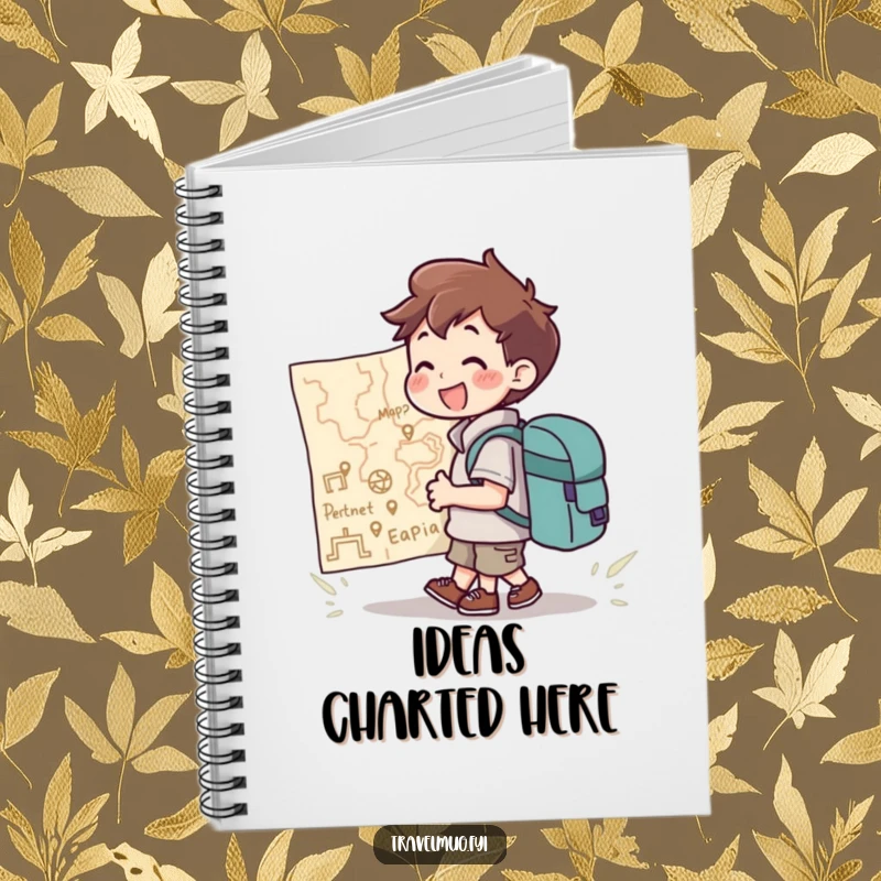 Funny Notebook: A character with a backpack joyfully looking at a giant map, perfect for planning adventures and taking notes.