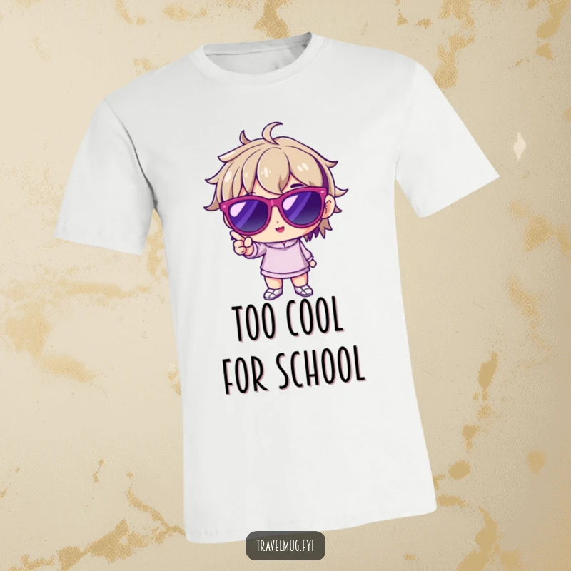 Funny T-shirt featuring a character wearing oversized sunglasses, striking a confident pose, embodying cool vibes and playful fashion.