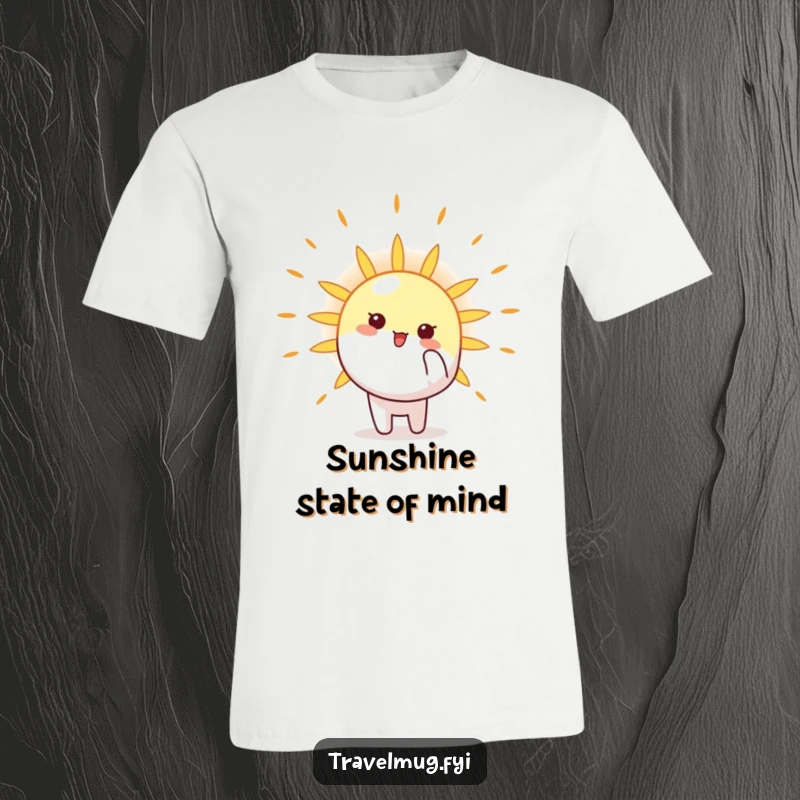 Funny T-Shirt featuring a joyful character pointing excitedly at a brilliant sun, radiating happiness and a positive outlook.