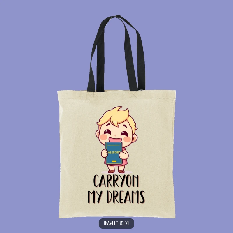 Funny Passport Ready Tote Bag: Carry Your Travels with Grinning Kawaii Art!